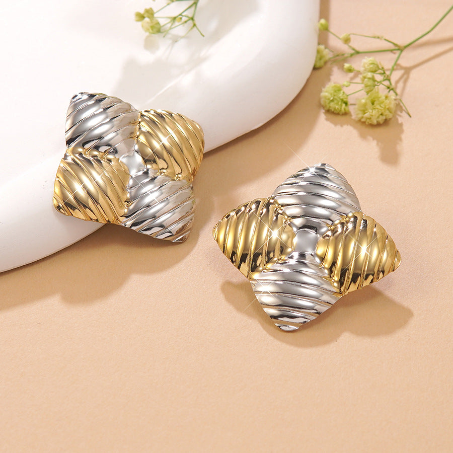 Luxury Casual Geometric Gold Plated Stainless Steel Earrings Two-Tone Design for Women