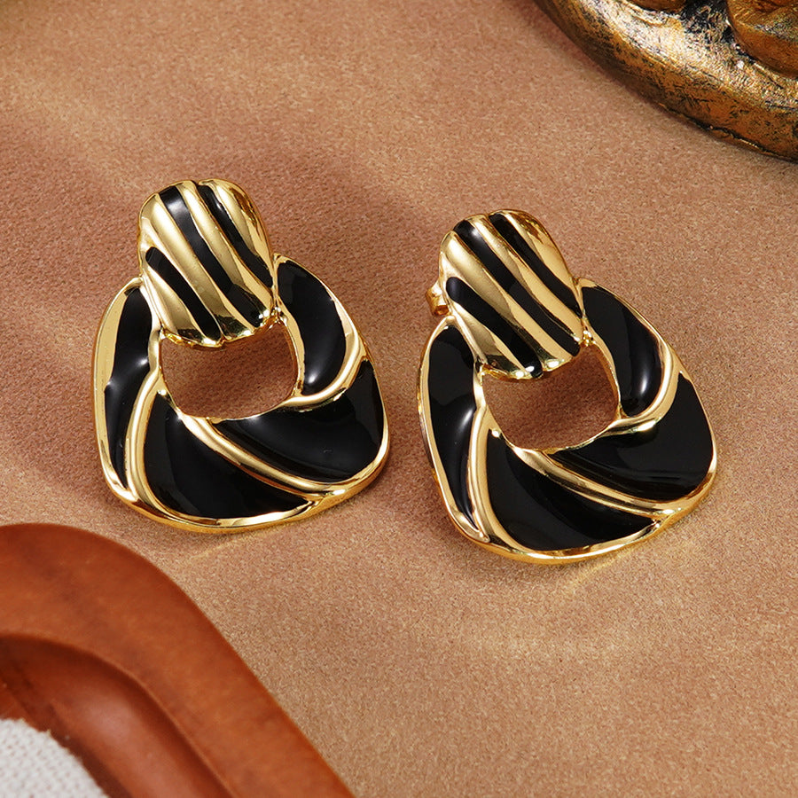 Elegant Colorful Drip Oil Geometric Stainless Steel Earrings for Women