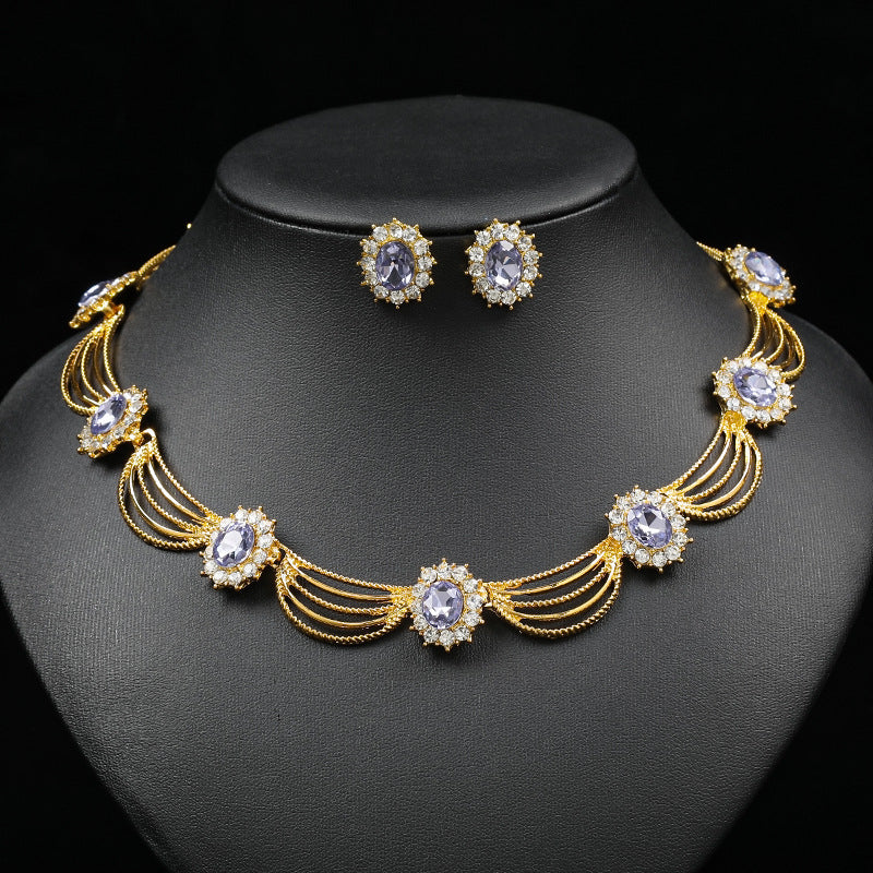 Vintage Bohemian Fan-Shaped Alloy Necklace and Earrings Set with Celestial Motifs Electroplated O-Chain