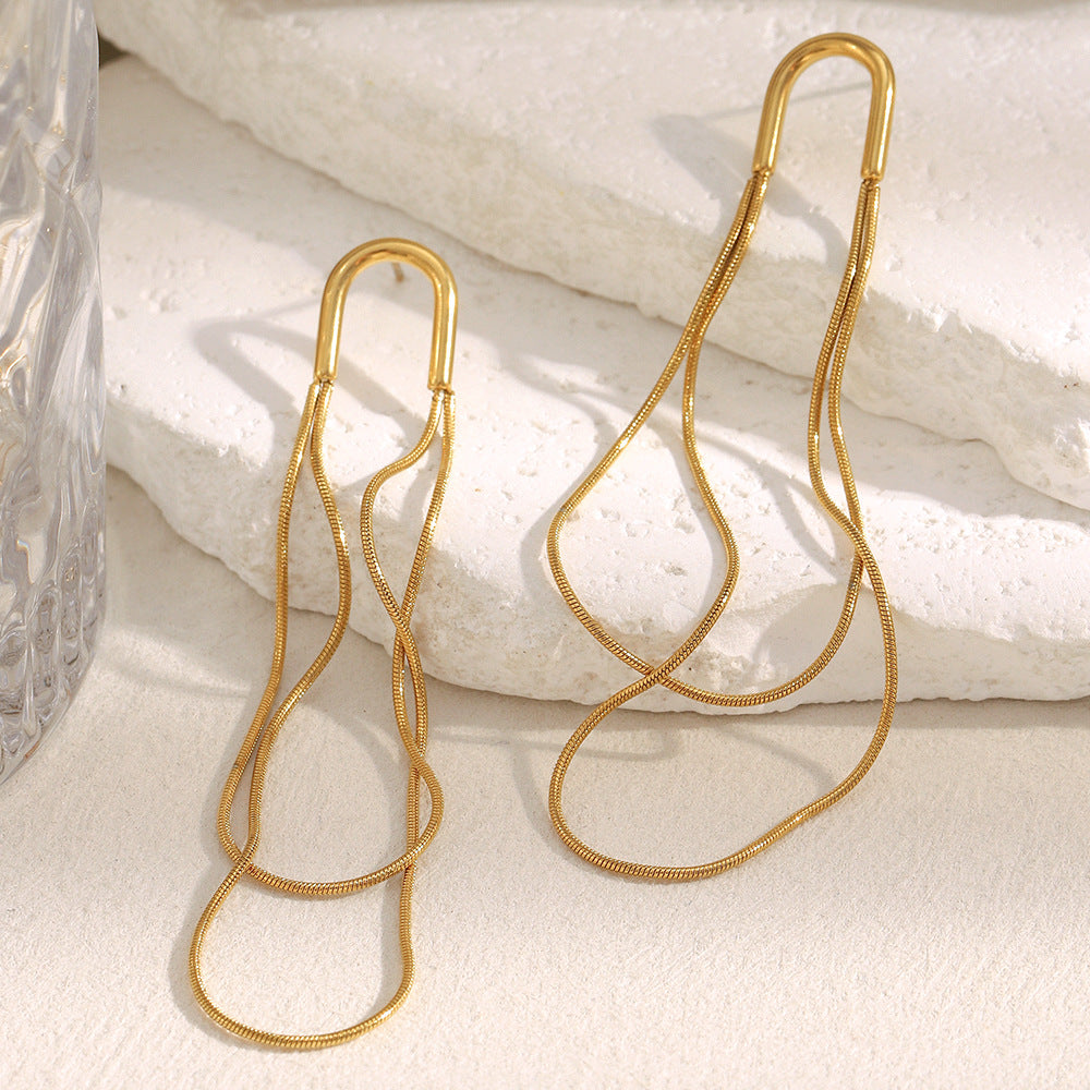 Orecchini Minimalisti Moderni Geometrici in Acciaio Inossidabile con Placcatura in Oro 18 carati da Donna — Design Lungo a Goccia Effetto Sfilato