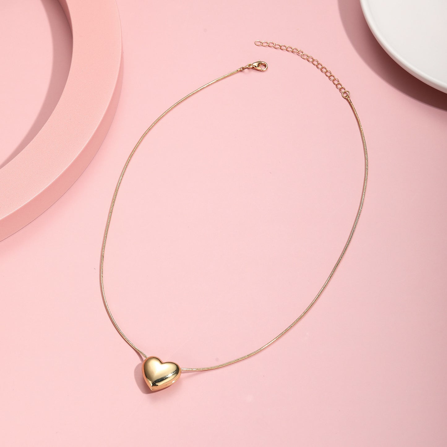 Collana alla Moda a Cuore in Rame Placcato Oro con Catena a Serpente per Donne e Bambini