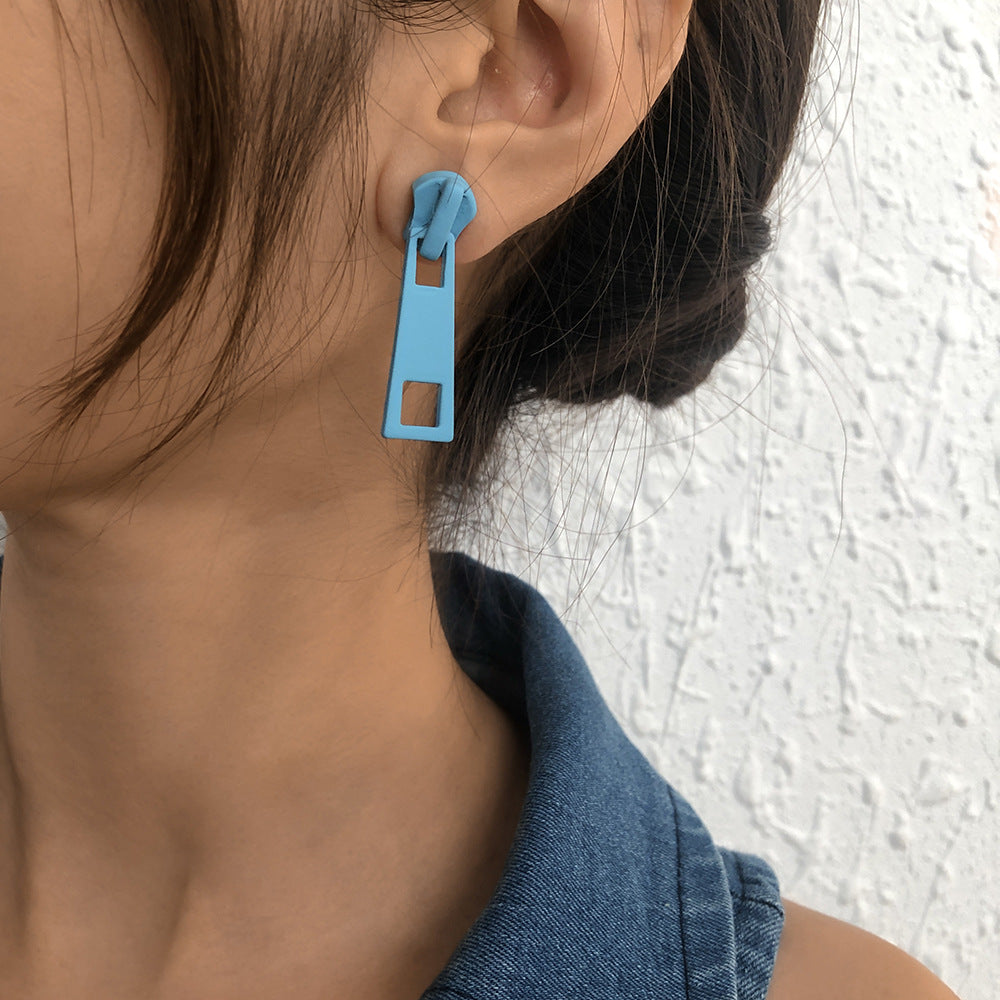 Pendientes de aleación con forma de cremallera minimalistas para mujer con diseño geométrico y acabado galvanizado