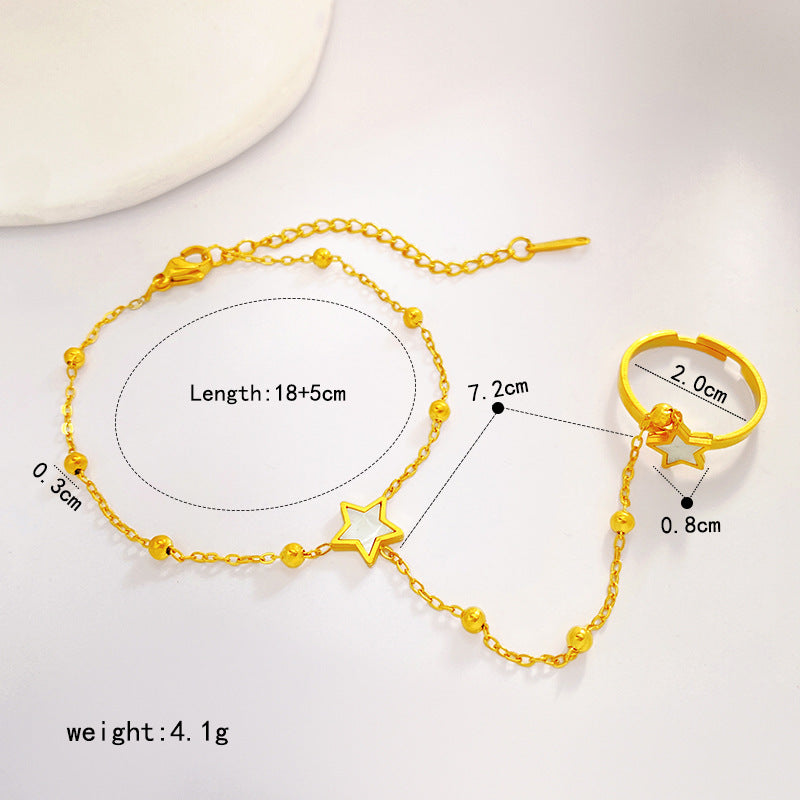Matte Gold Plated Titanium Steel Butterfly Bead Hand Chain Ring