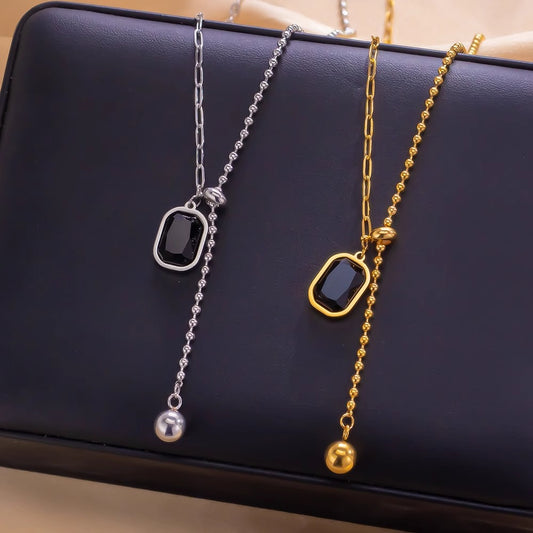 Minimalist Geometric Titanium Steel Pull-Chain Necklace for Women with Plated Finish