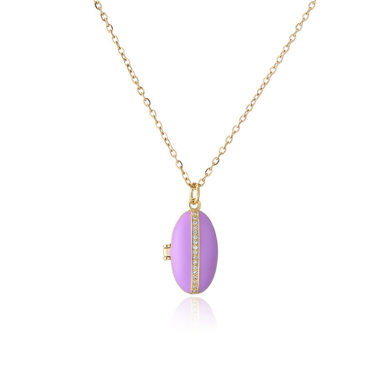 Geometric Drip Oil Shell Pendant Necklace with Micro-inlay on Cable Chain for Women