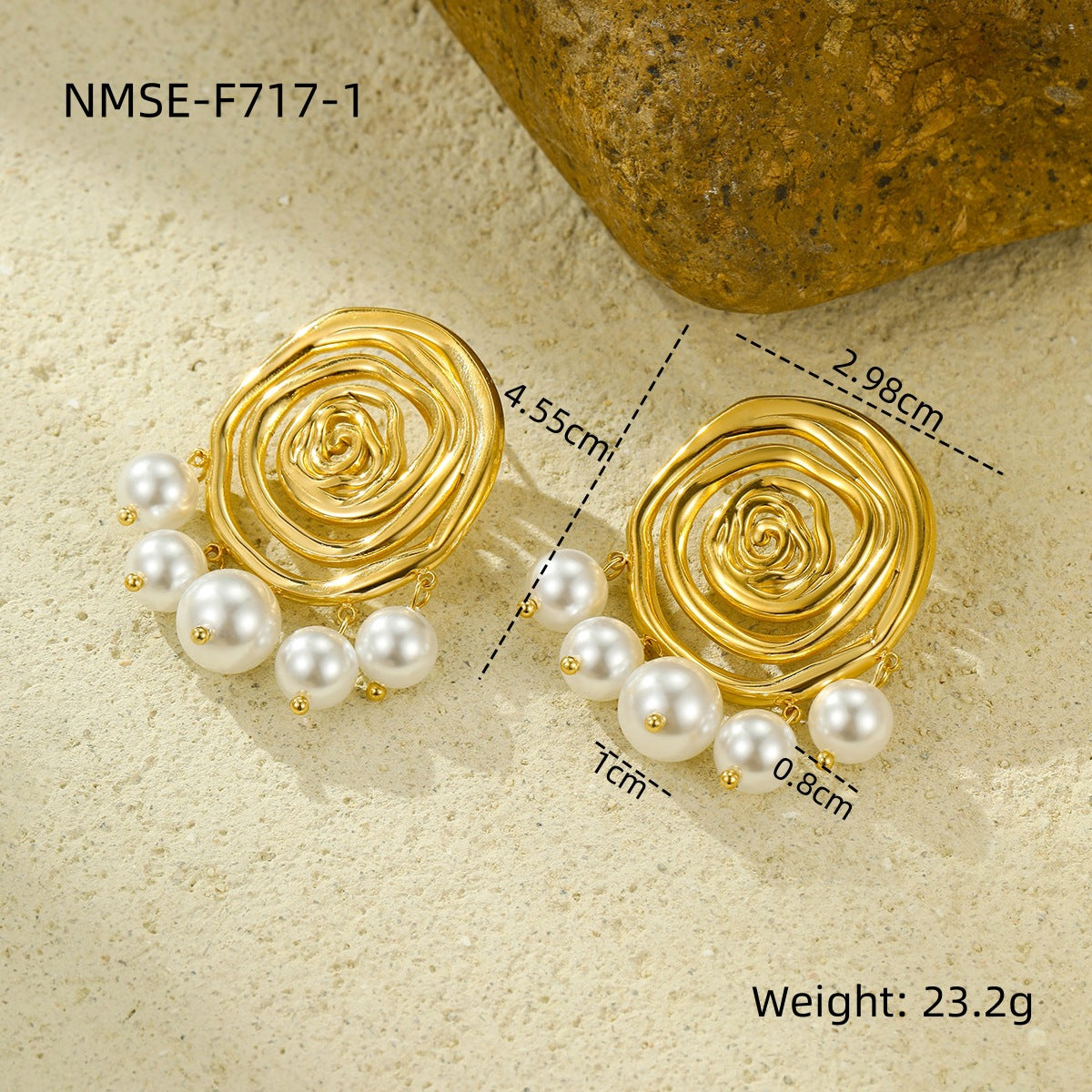 Pendientes de acero inoxidable estilo oficina a la moda con diseño de aro circular chapado en oro de 18 quilates y colgante de perla
