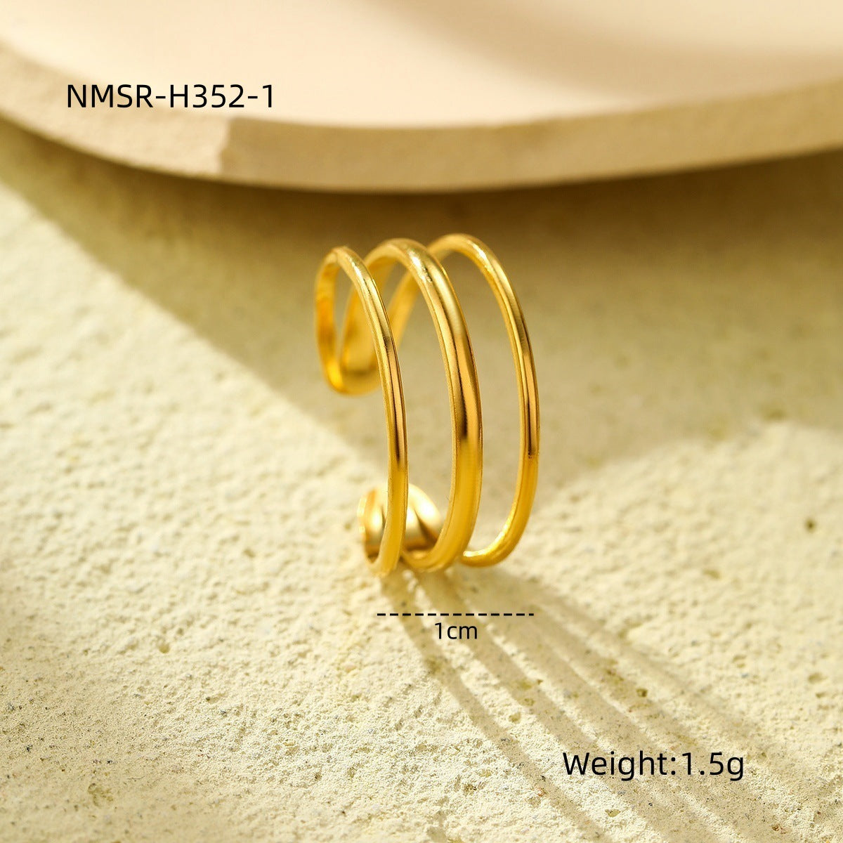 Anillo de acero de titanio geométrico minimalista con chapado en oro de 18 quilates, ligero y lujoso, de banda abierta ajustable para mujer