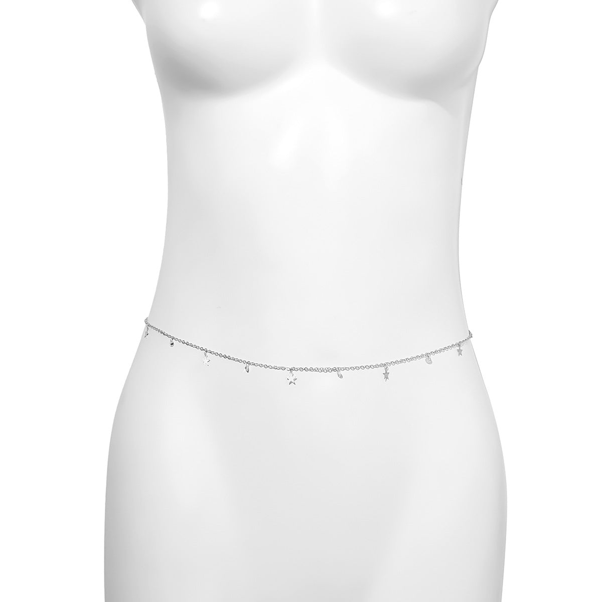 Catena per il corpo con stella geometrica e luna minimalista con nappe da donna in metallo, catena sottile a serpente regolabile da 60 a 100 cm