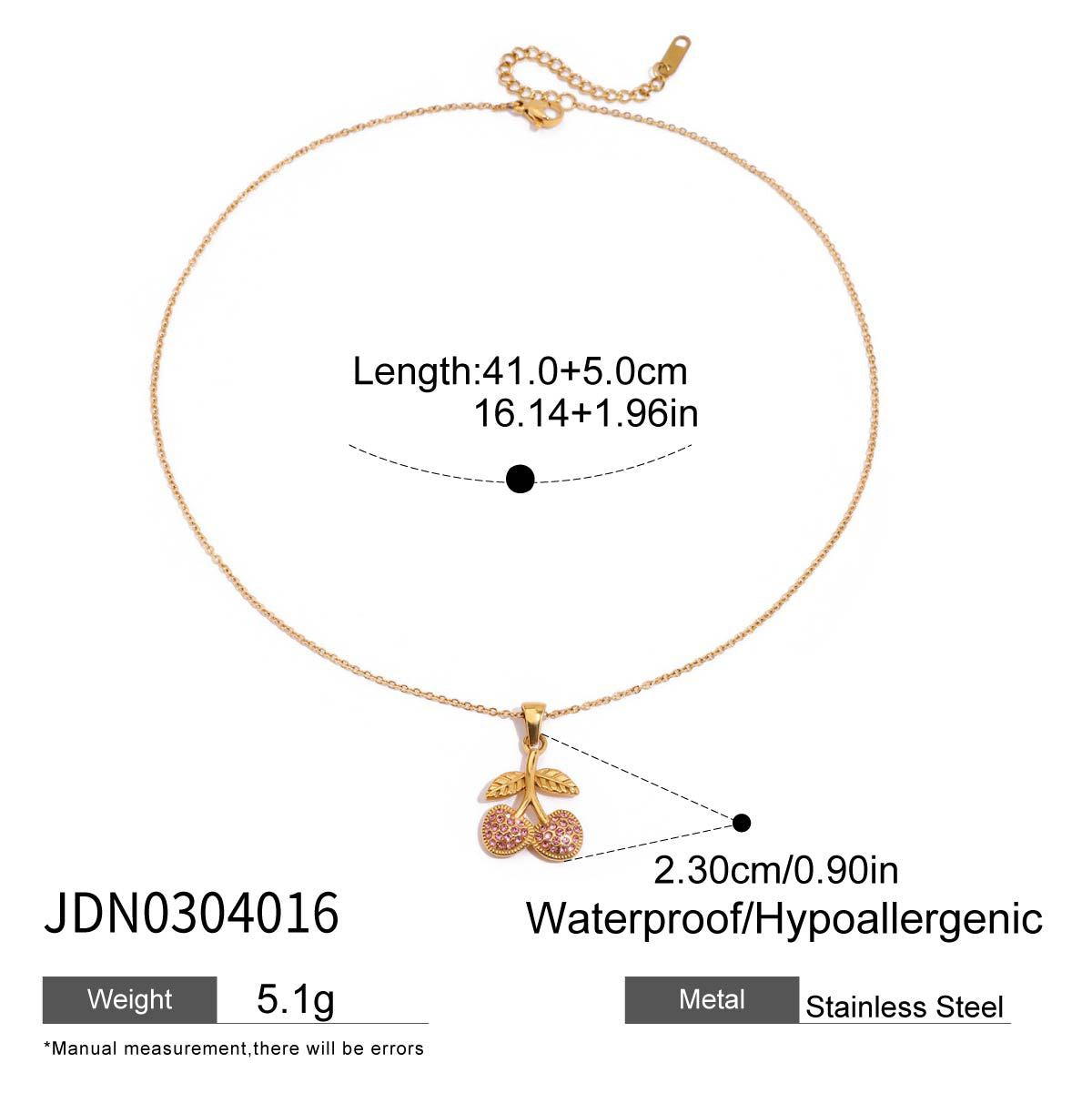 Elegant Stainless Steel Geometric Cherry Cubic Zirconia Pendant Necklace for Women