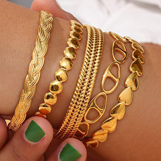 Minimalist Fashion Stainless Steel Adjustable Braided Twist Cuff Bracelet with Textured Surface