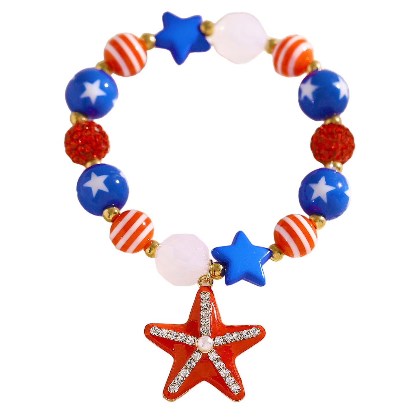 Set di bracciale e orecchini da donna placcati in lega di zinco, con motivo a stelle della bandiera americana