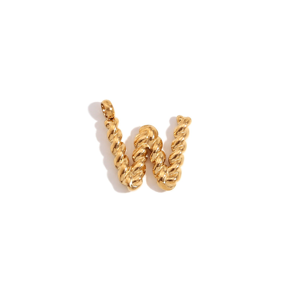 Colgante minimalista de acero inoxidable chapado en oro de 18 quilates con mini letra retorcida para mujer