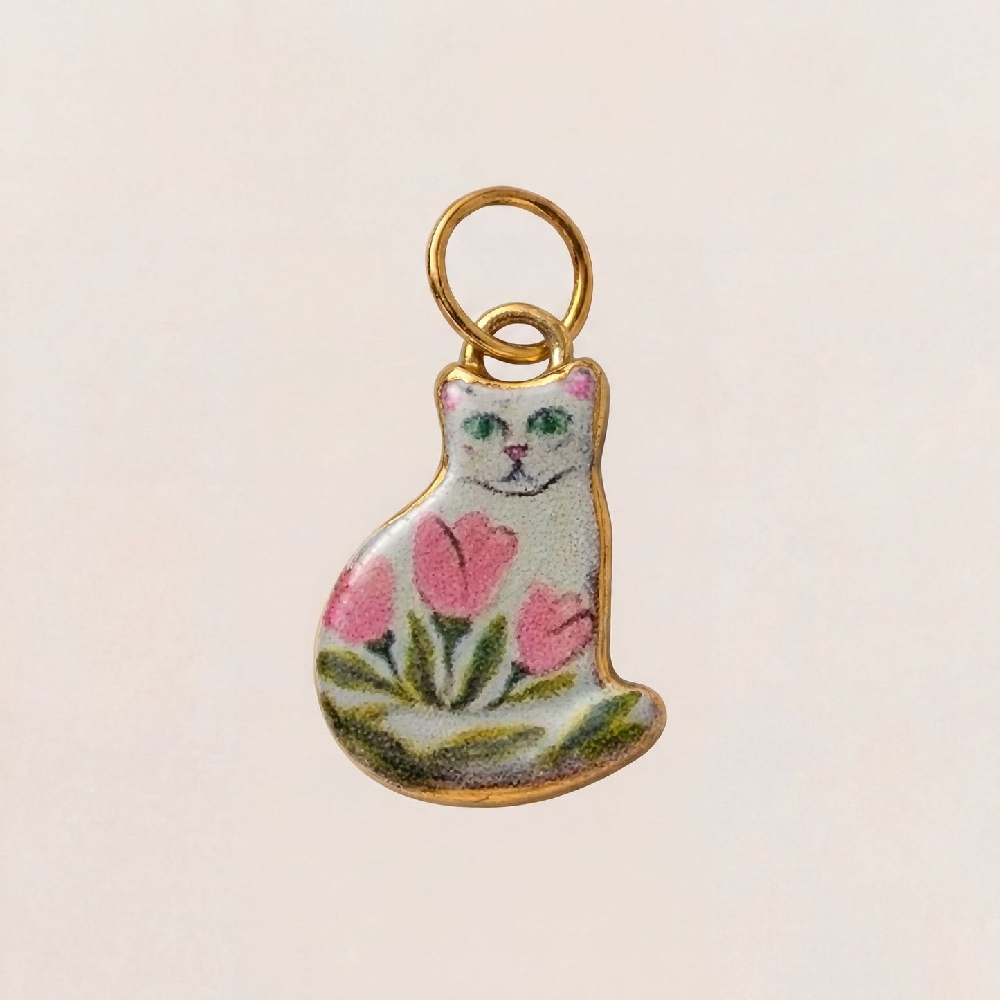 Cute Cat Animal Shape Stainless Steel Ceramic Drip Oil Plated Charm Bar Pendant