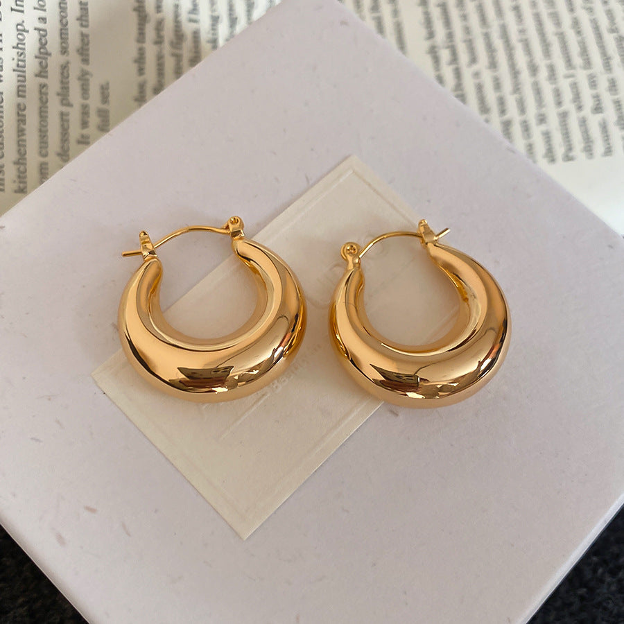 Pendientes de botón redondos geométricos minimalistas para mujer en metal chapado con acabado pulido elegante