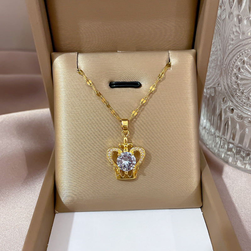 Collar con colgante de diamantes de imitación, geométrico y minimalista, de acero de titanio para mujer, cadena irregular, acabado chapado