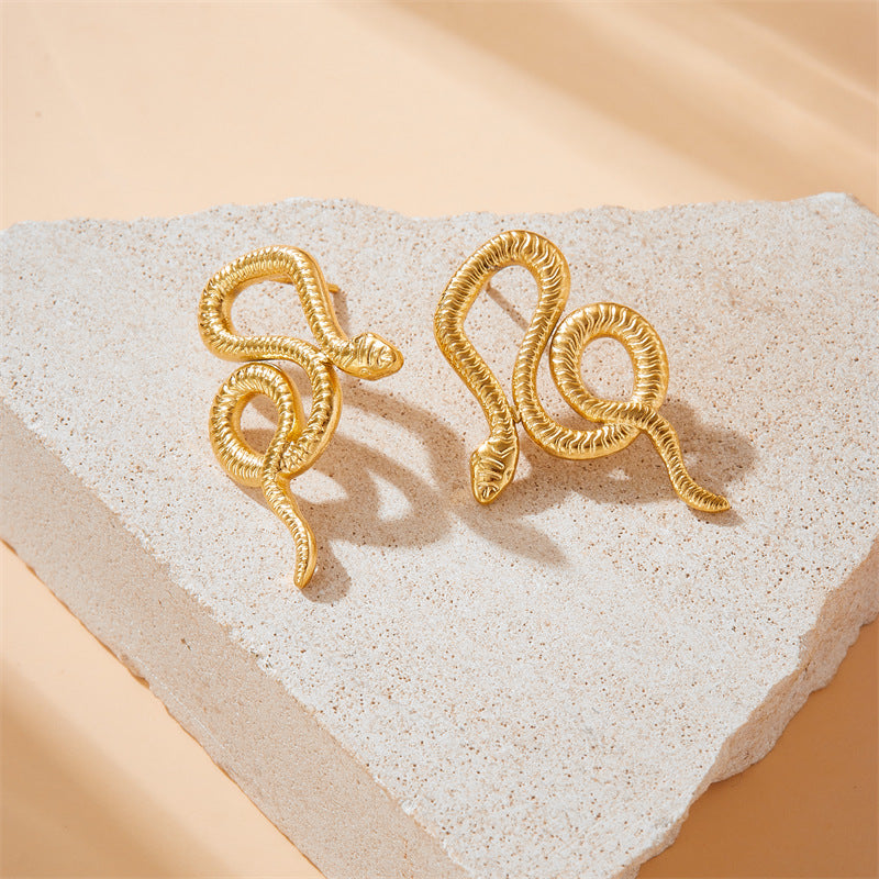 Pendientes con forma de serpiente de acero inoxidable chapado, estilo vintage