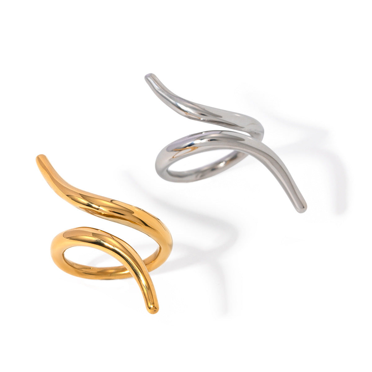 Anello Aperto Asimmetrico Geometrico Minimalista Gioielli Unisex in Acciaio Inossidabile Placcato Oro 18K