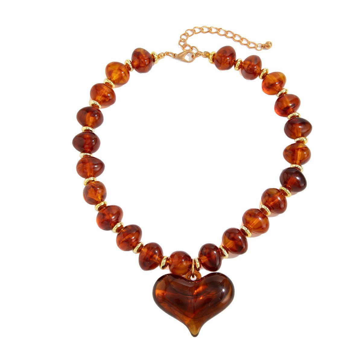 Collana Pendente Vintage Cuore Goccia Olio Resina con Perline Sfumate da Donna