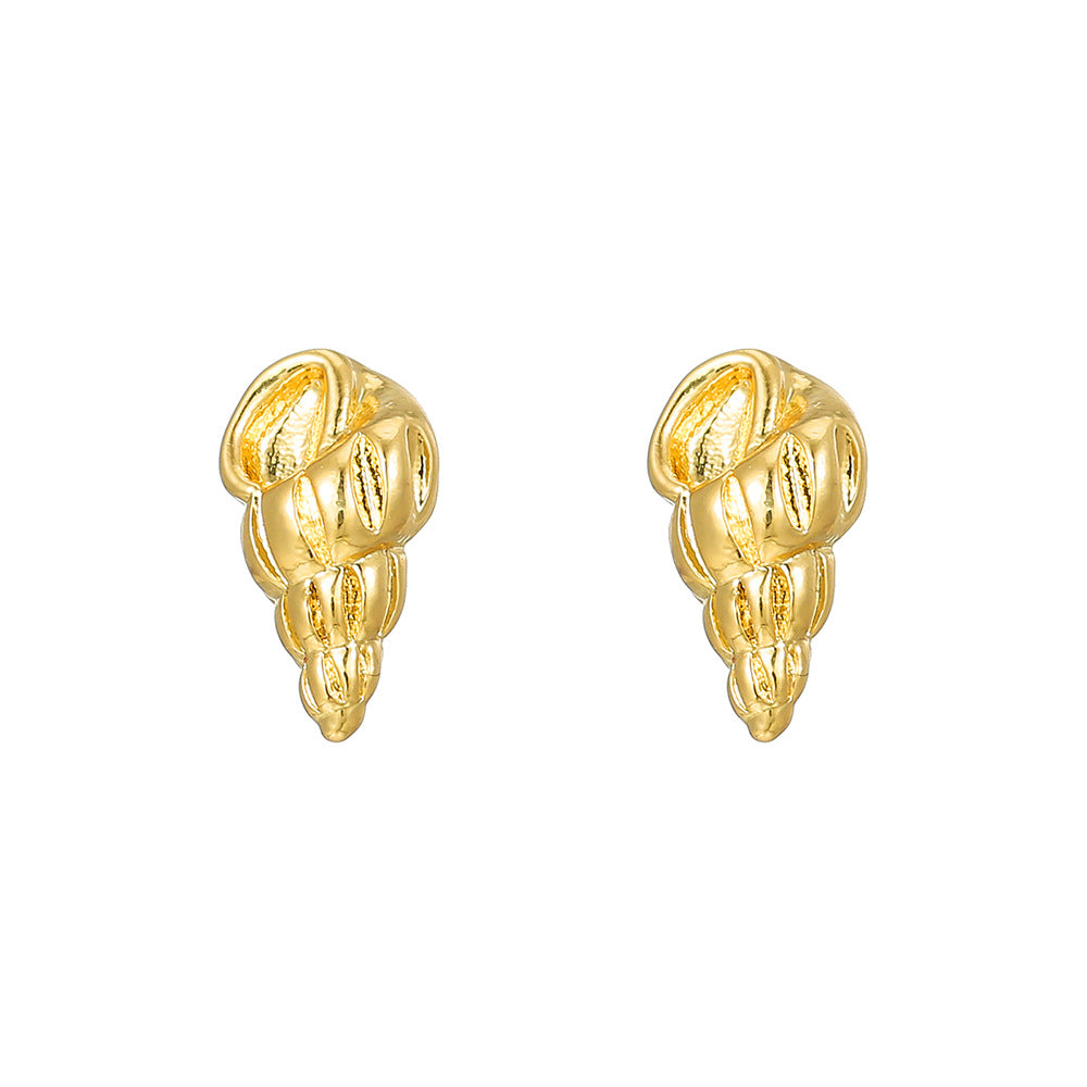 Fashion OL Octopus Shell Conch Starfish Turtle Ear Studs for Women with Copper Base and Gold Plating Featuring Rhinestone Accents