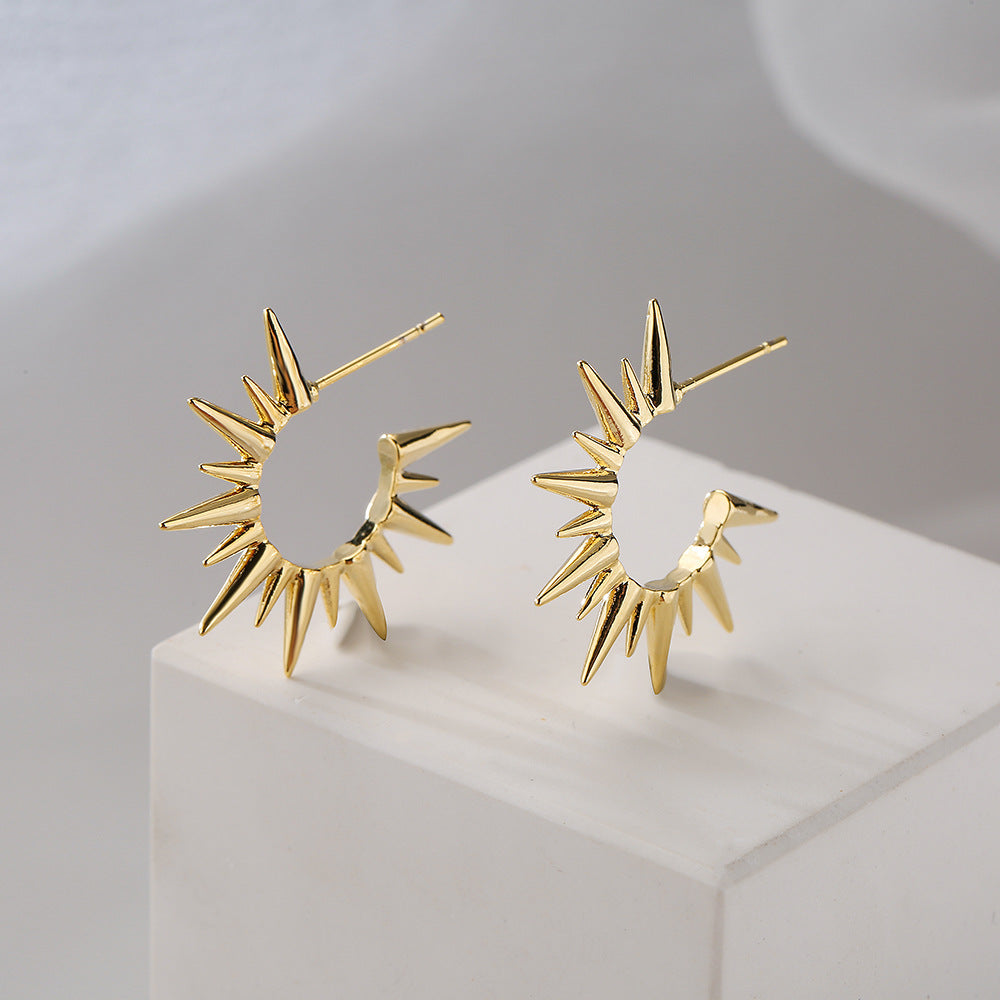 Orecchini a Perno Geometrici Irregolari da Donna in Rame con Placcatura in Oro 18K e Perni in Argento Sterling 925