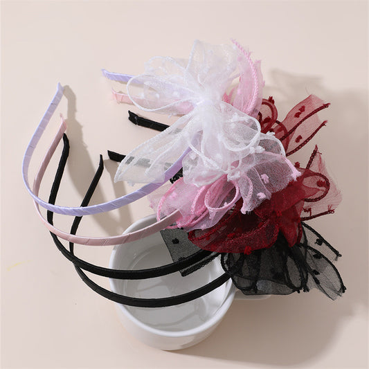 Cute Girls Hairband Set with Polka Dot Mesh and Lace Trim for Kids Aged 6-10 Years