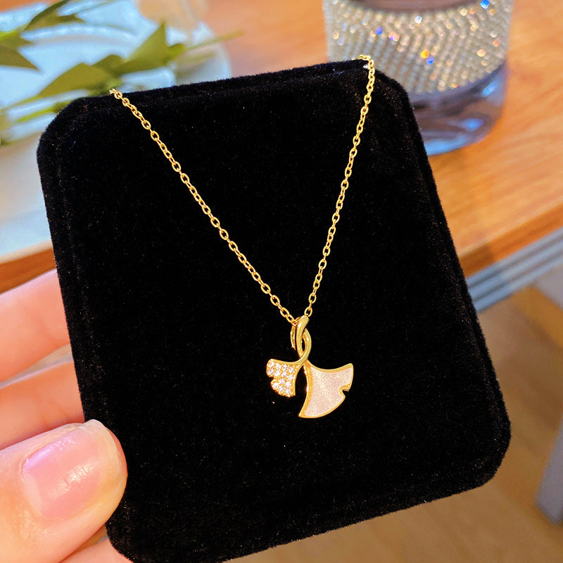 Sweet Butterfly Cubic Zirconia Plated Titanium Steel Necklace for Women