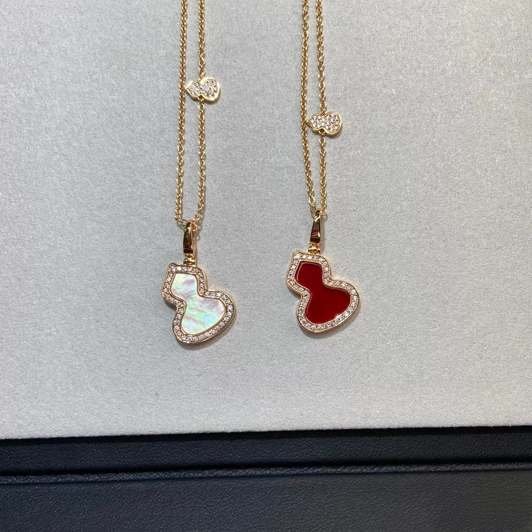 Collana con ciondolo a zucca stile cinese vintage con intarsi in cristallo e agata rossa, placcata in oro 18K su rame