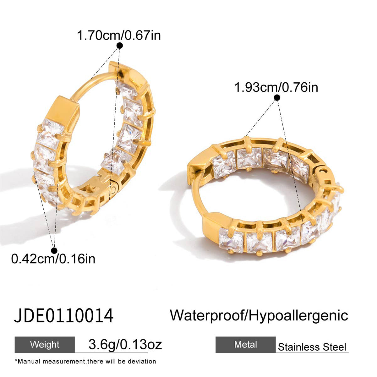 Orecchini a Cerchio Geometrici in Acciaio Inox con Intarsio di Strass per Donna, Gioielli di Moda Placcati in Acciaio al Titanio Ipoallergenico