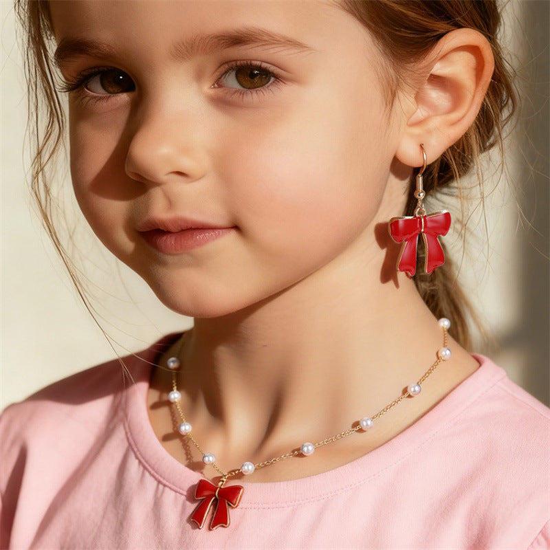 Juego de Collar Minimalista de Aleación en Forma de Lazo con Acabado Esmaltado para Niñas de 3 a 10 Años