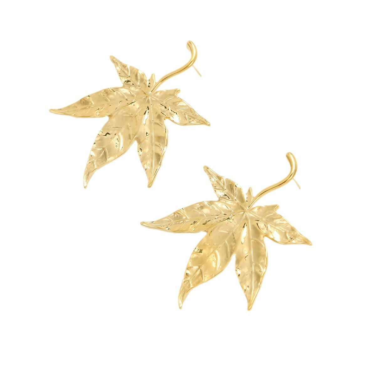 Pendientes de acero inoxidable con forma de hoja de arce, estilo vintage y acabado chapado para mujer