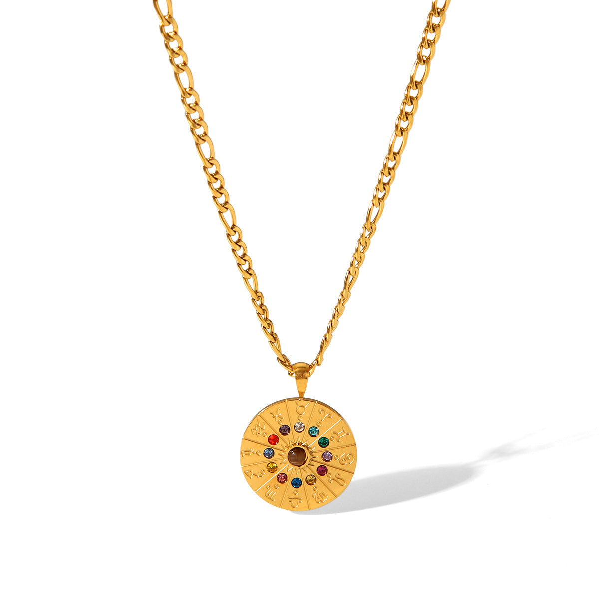 Minimalist Zodiac Constellation Pendant Necklace in Stainless Steel with Rhinestone Inlay and Gold Plating for Women