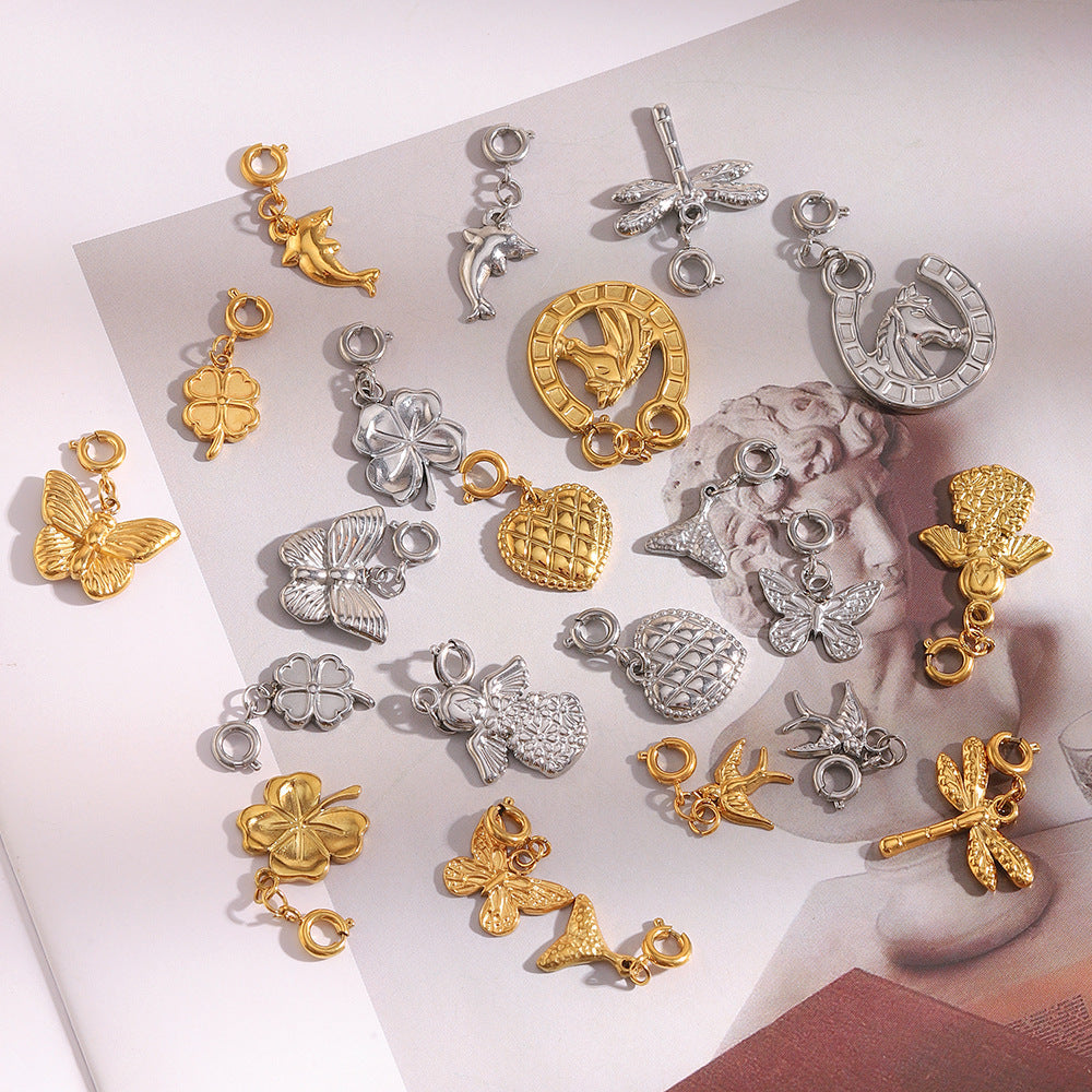 18K Gold Plated Stainless Steel Animal Charm Bar Pendant