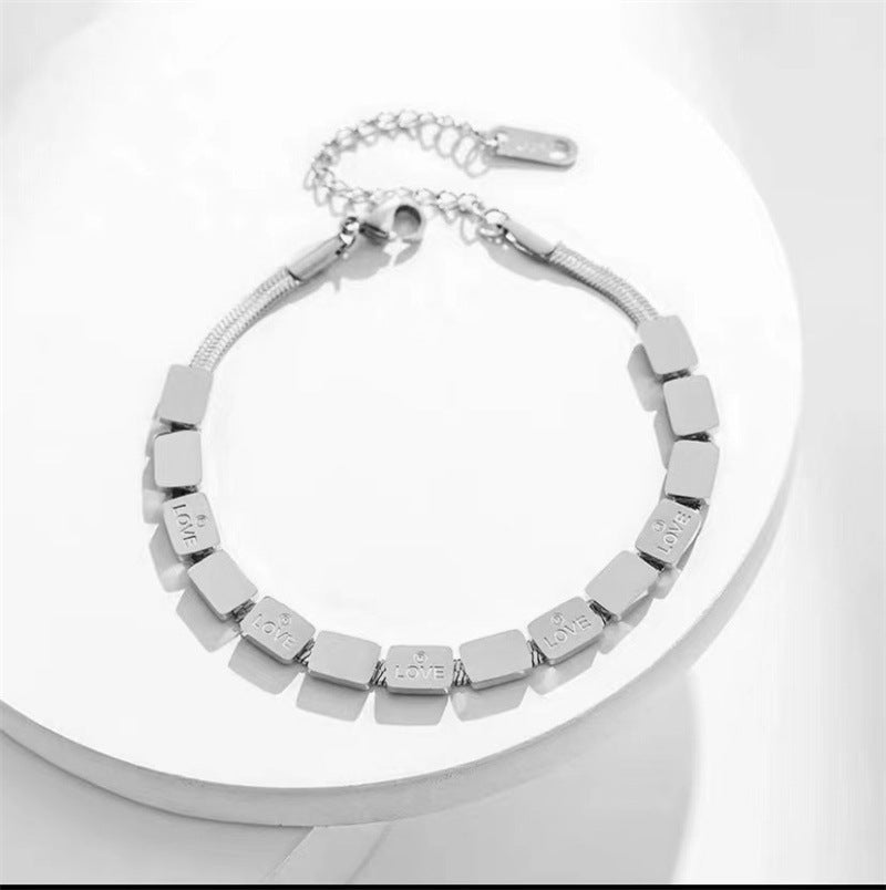 Minimalist LOVE Letter Shape Stainless Steel Plated Snake Chain Necklace for Women