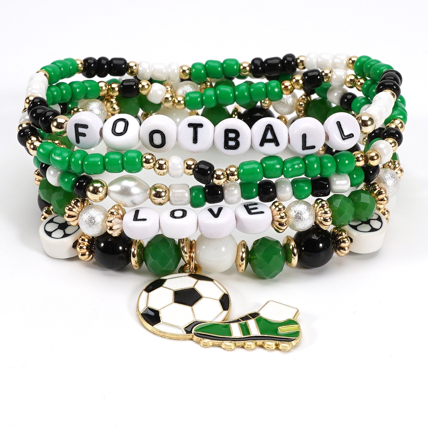 Pulsera Geométrica Bohemia de Cuentas de Cristal con Elementos de Fútbol, Joyería Deportiva Unisex para Aficionados