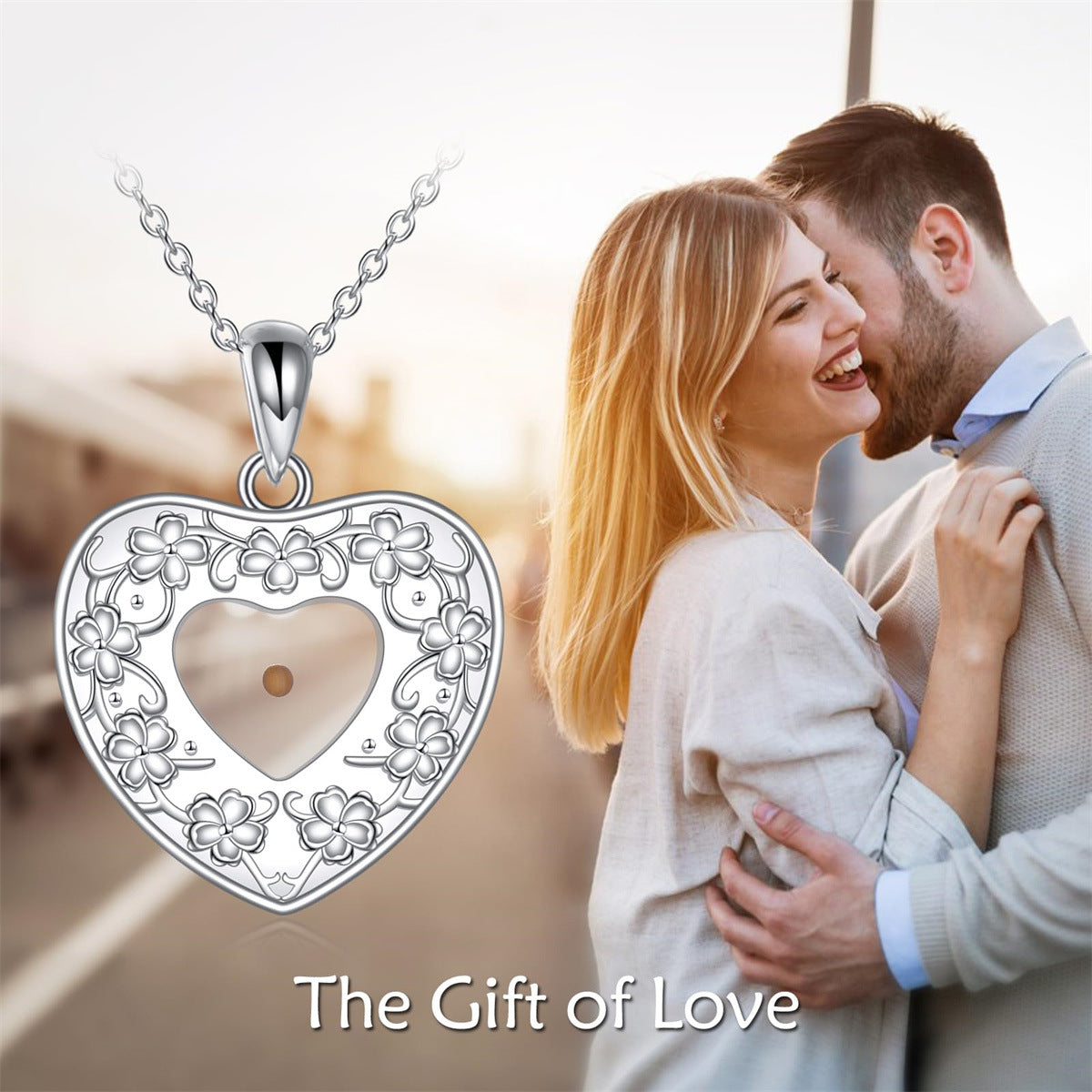 Minimalist Heart-Shaped Stainless Steel Pendant Necklace with Floral Engraving and Polished Finish