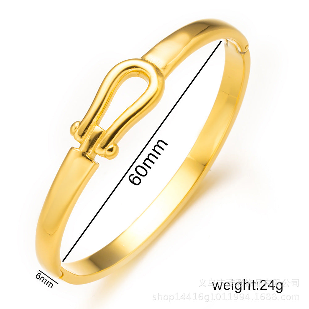 Bracciale Minimalista in Acciaio Inossidabile da Donna con Placcatura in Acciaio al Titanio e Intarsio di Strass a Forma Geometrica Ovale
