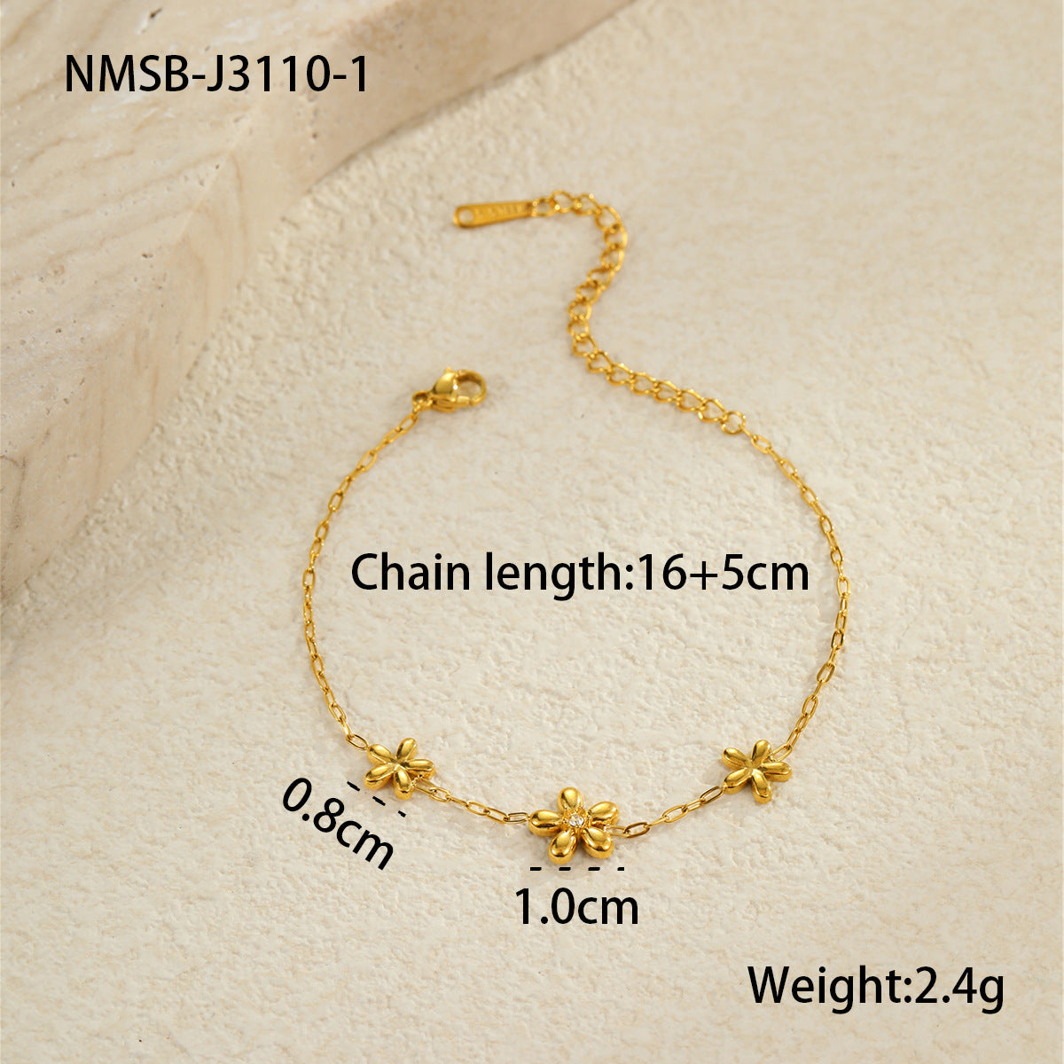 Fashionable Women's Geometric Stainless Steel Bracelet with 18K Gold Plating for Layering Vacation Style Jewelry