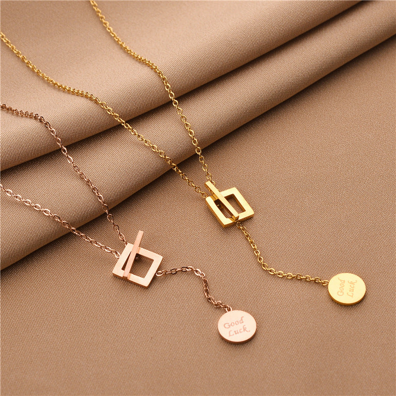 Minimalist Geometric Love Pendant Titanium Steel Necklace with Plated Finish for Women