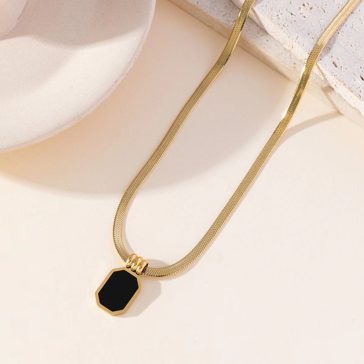 Minimalist Rose Gold Plated Letter Square Titanium Steel Necklace for Women