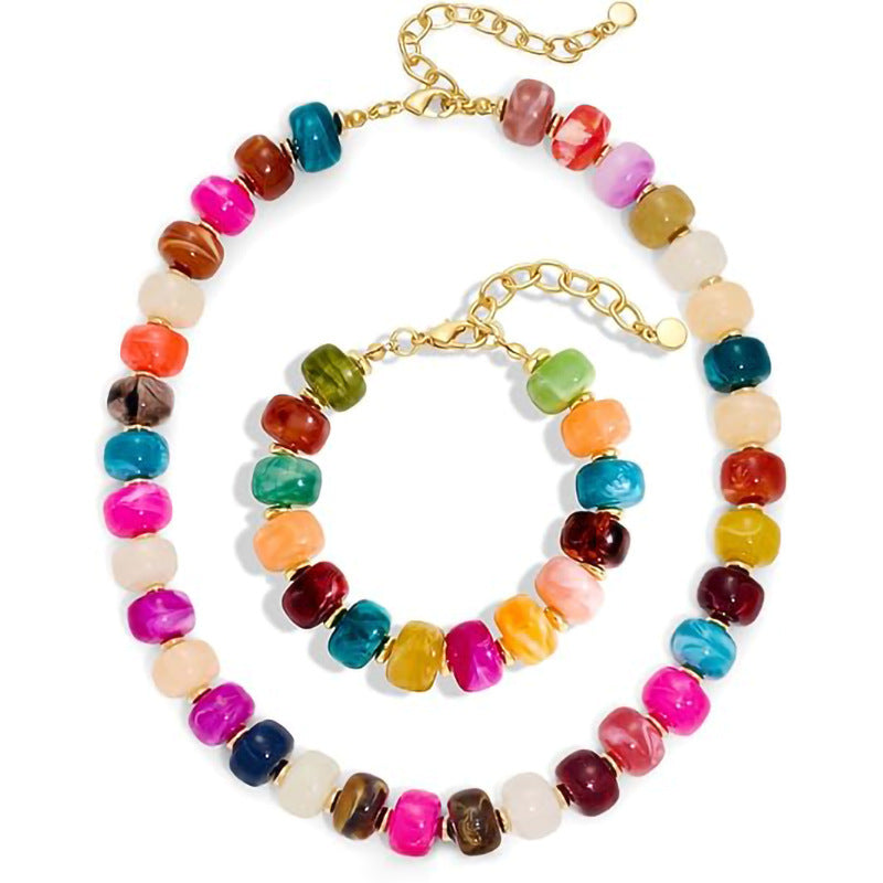 Casual Geometric Crystal Resin Acrylic Beaded Necklace Set for Women
