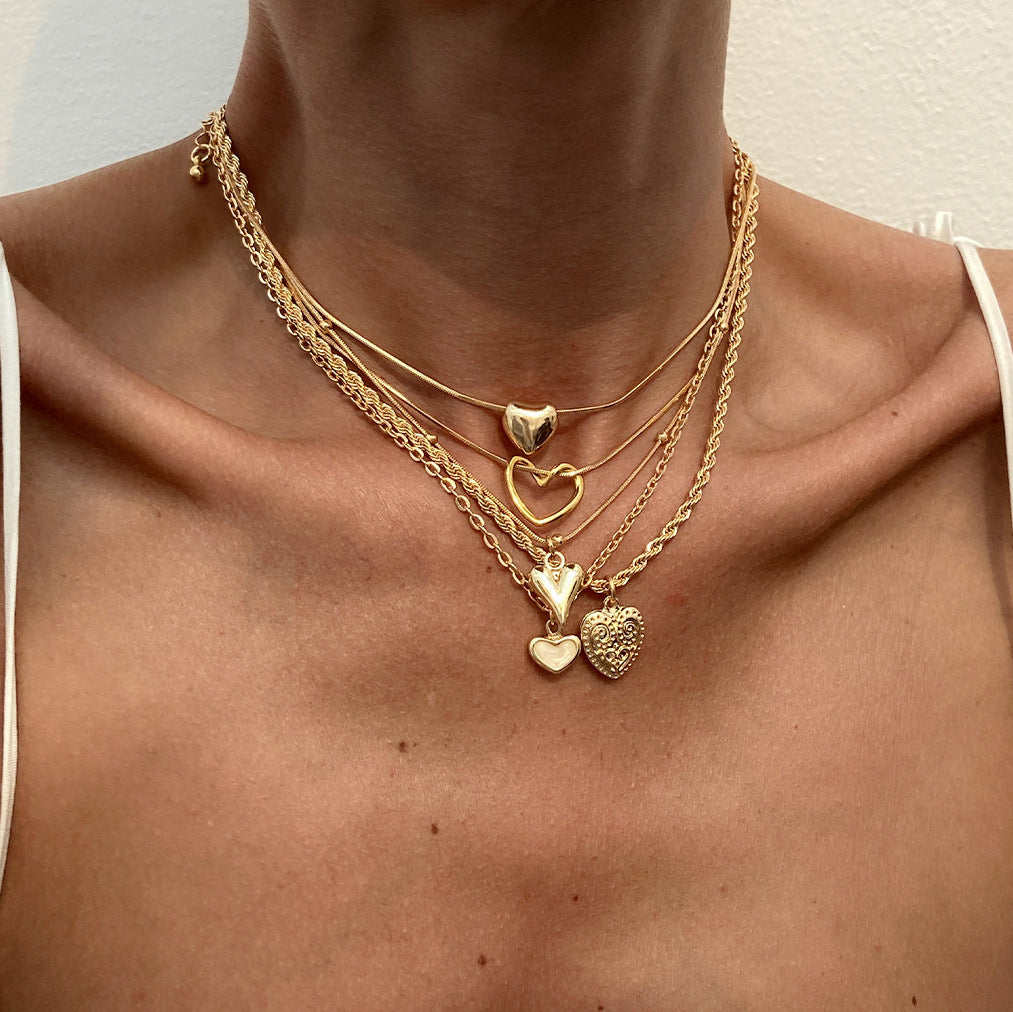 Punk Heart Star Zinc Alloy Plated Pendant Necklace with Tassel Rope Chain for Women