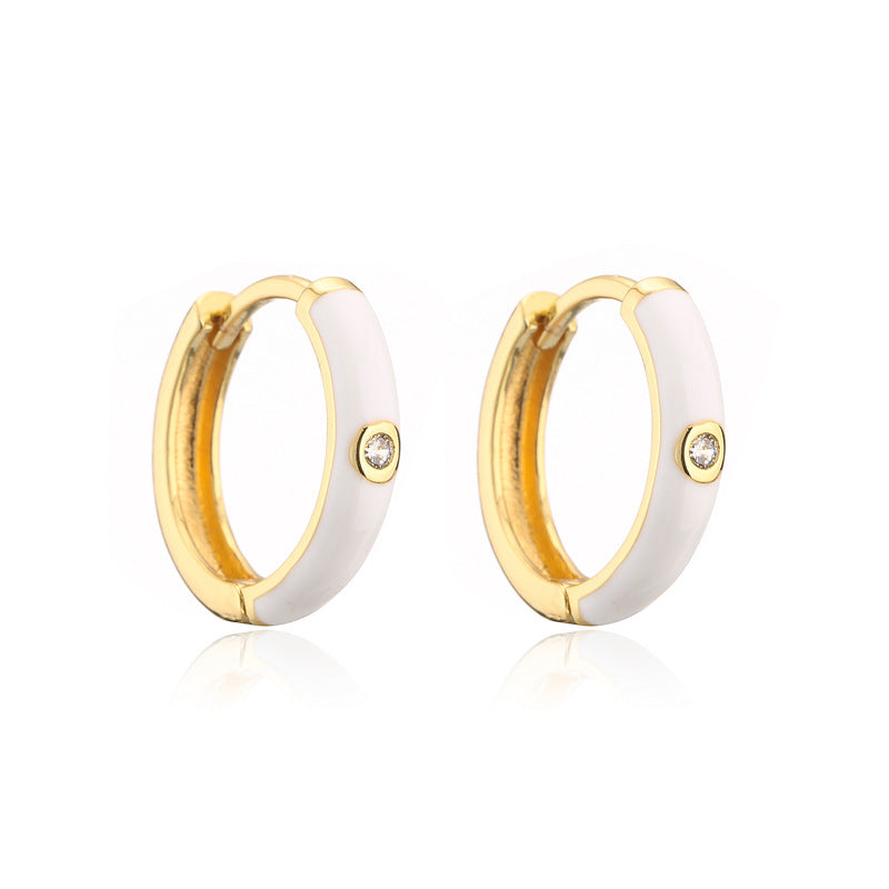 Colorful Drip Oil Cubic Zirconia Geometric Brass Gold Plated Hoop Earrings for Women