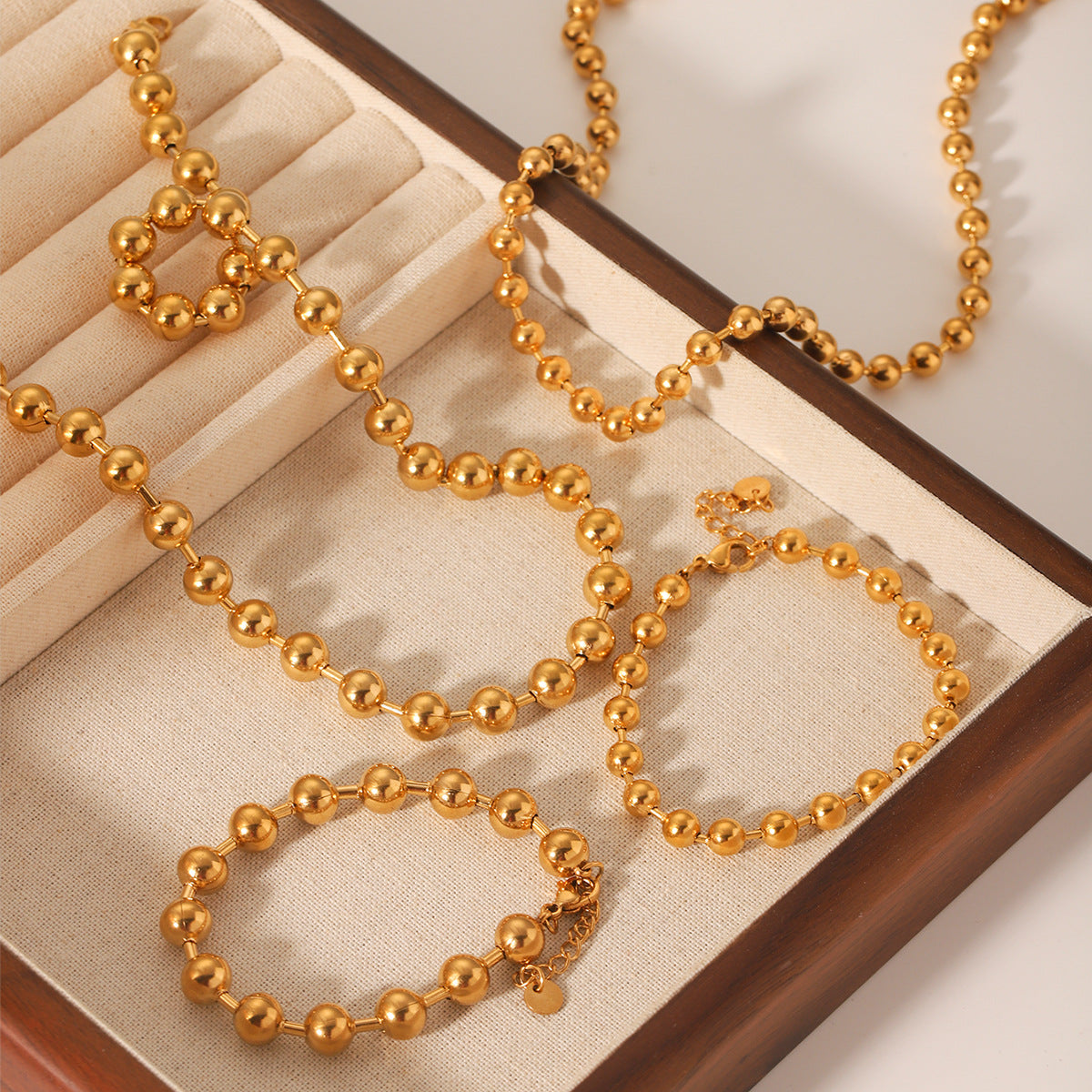 Minimalist Geometric Stainless Steel Beaded Necklace and Bracelet Set for Women with Plated Finish