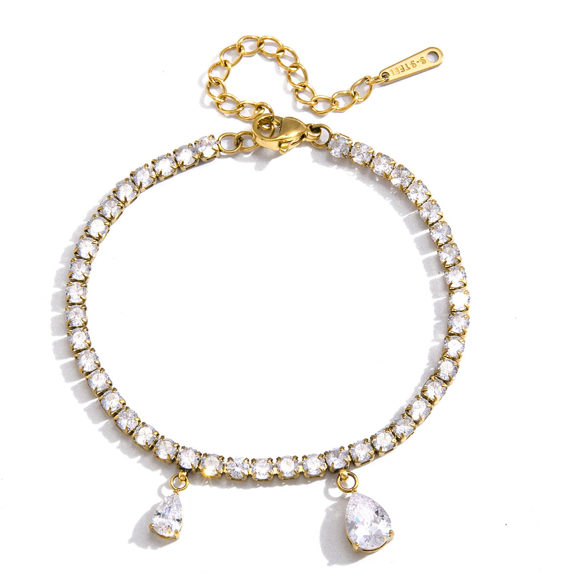 Elegant Minimalist Geometric Stainless Steel Plated Cubic Zirconia Link Bracelet for Women