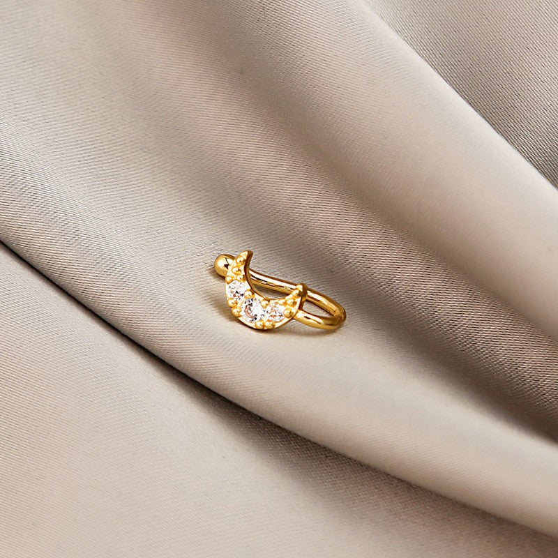 Minimalist Geometric U-Shaped Nose Clip Brass 18K Gold Plated Cubic Zirconia Adjustable Charm Bar