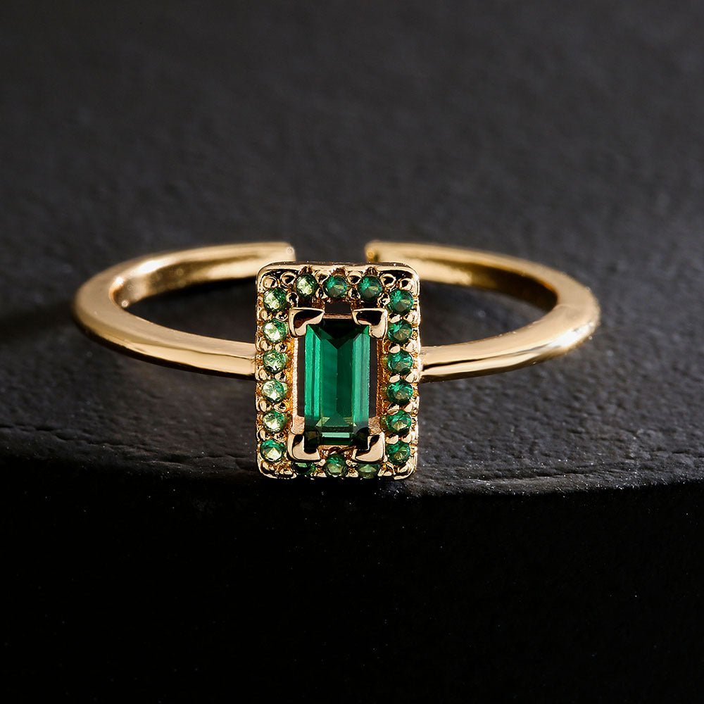 Minimalist Geometric Open Ring for Women Made of Copper with 18K Gold Plating and Micro-Paved Zirconia