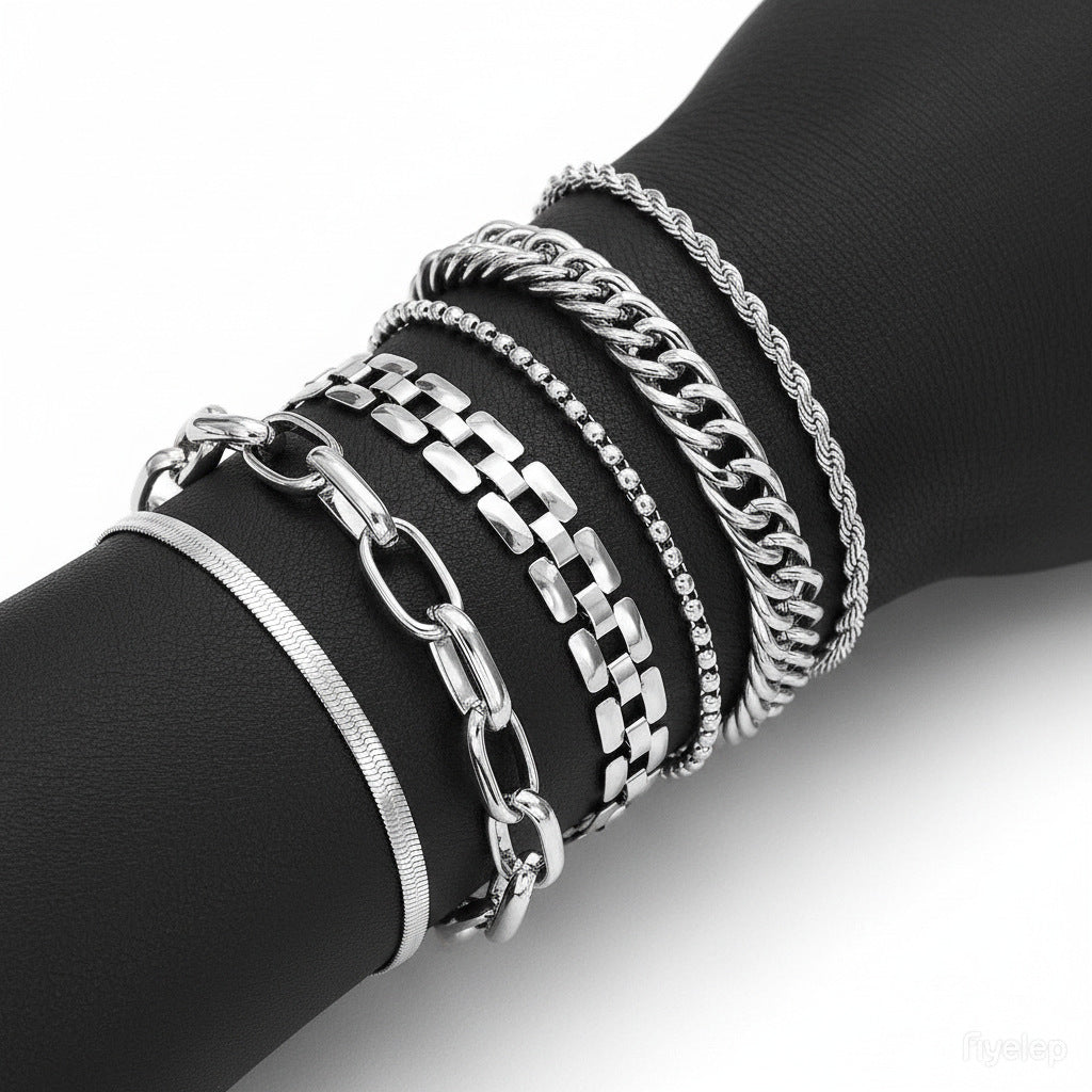 Geometric Round Plated Iron Rope Snake Chain Bracelet Set