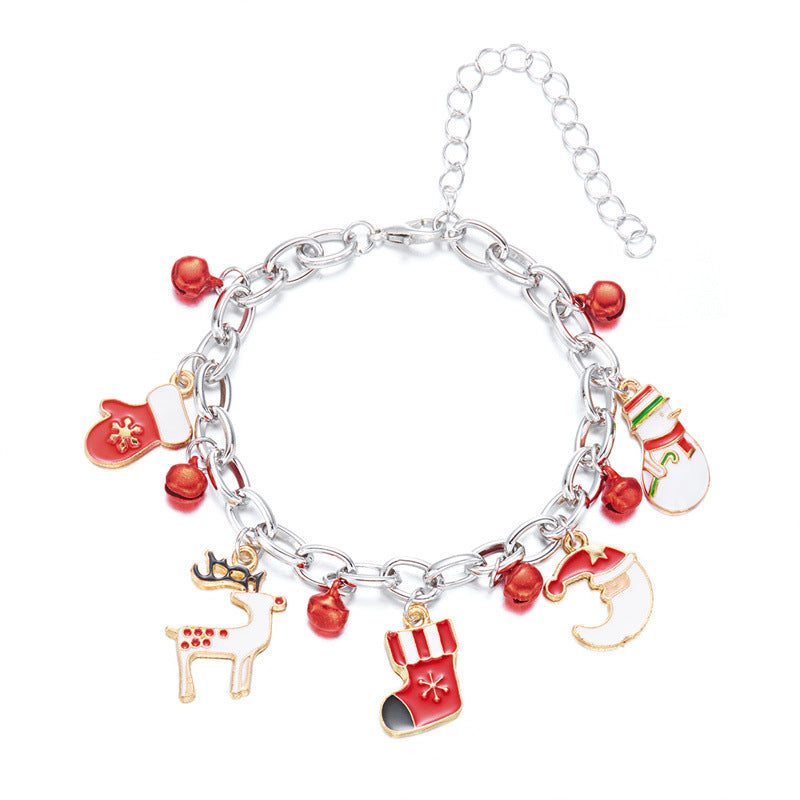 Fashionable Enamel Alloy Bracelet with Santa Claus and Reindeer Motifs for Women, Holiday-Themed Geometric Cartoon Design
