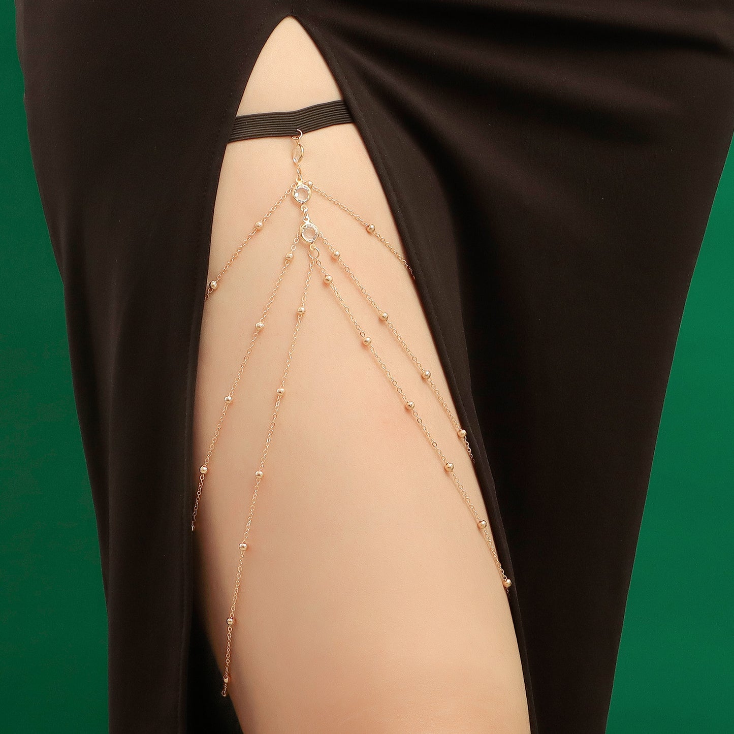 Sweet and Cool Casual Leg Chain for Women with Rhinestone Accents Geometric Design Alloy Adjustable Beaded Anklet