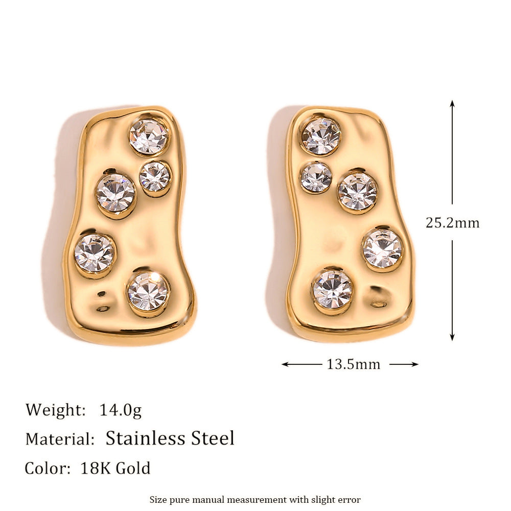Orecchini Minimalisti Geometrici da Donna in Acciaio Inossidabile con Placcatura in Oro 18K e Strass Bianchi